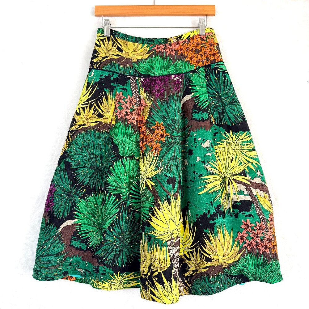 TRACY REESE Anthropologie Linen Silk Floral Jacquard Garden Lined Midi Skirt 2
